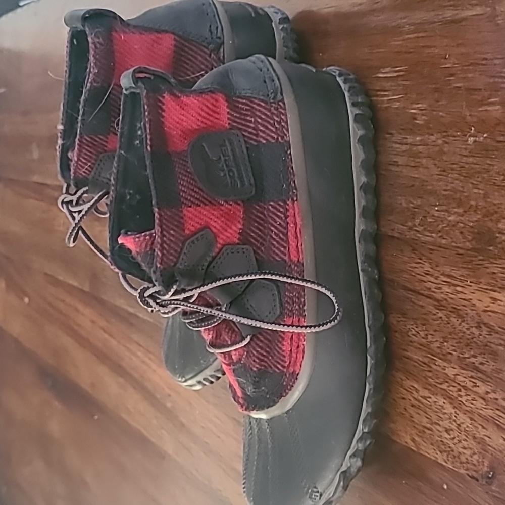 Sorel Out N About Buffalo Plaid Red Black Duck Winter Snow Boots Size 7 - Picture 5 of 6